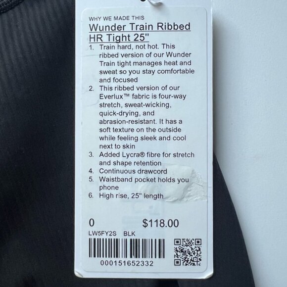 NWT Lululemon Wunder Train Ribbed High Rise Tight 25” Size 0 Black - Picture 5 of 5